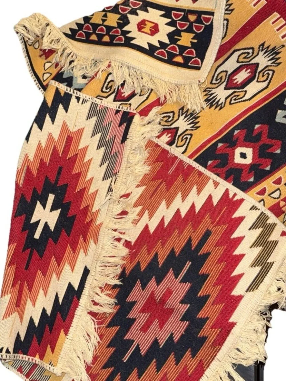 Aztec Indian Mat Rugs (2) Hand Woven Wool Reversible Multicolor 33.5”L x 21.5”W